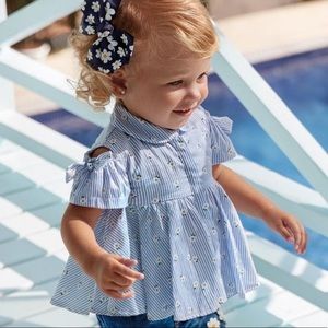 Mayoral 2 Pc Baby/Toddler Shirt And Shorts Set Pin Striped Daisy Print size 9 Mo